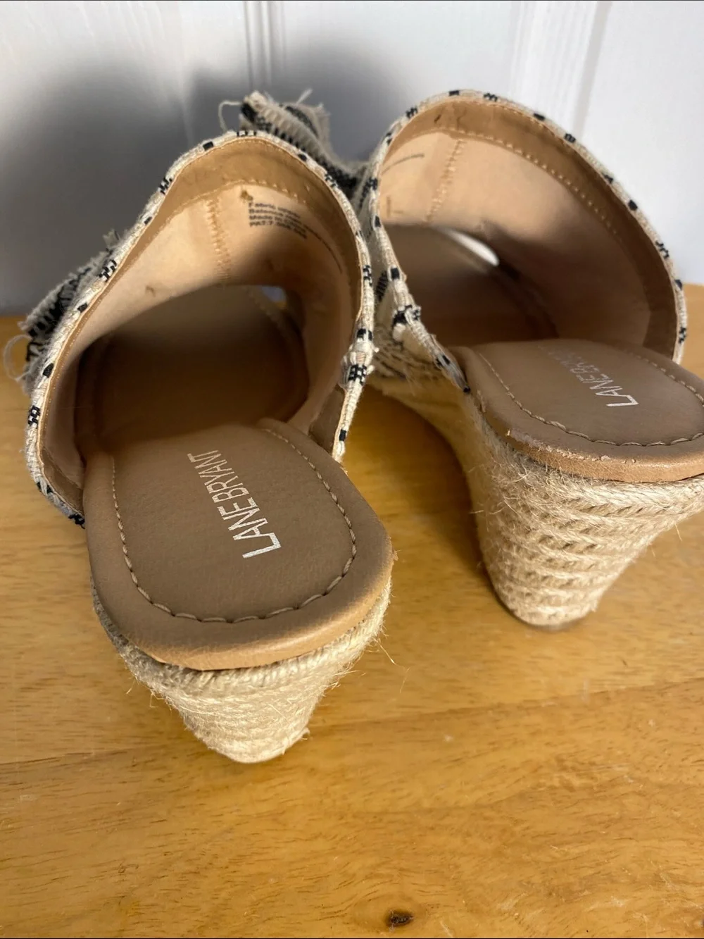 Lane Bryant Cream and Black Striped Knotted Wedge Sandals